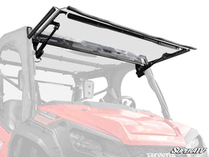 SuperATV MaxDrive power flip windshield on a Honda Pioneer 1000, front view