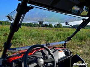 SuperATV flip windshield on a Honda Pioneer 500, angle view