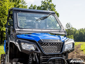 SuperATV glass windshield on a Honda Pioneer 500, angle view