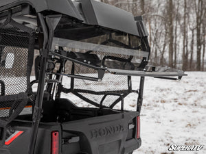 SuperATV rear windshield on a Honda Pioneer 700-4, installed close-up