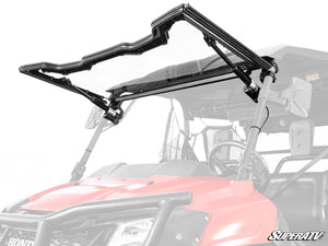 SuperATV MaxDrive power flip windshield on a Honda Pioneer 700, front view
