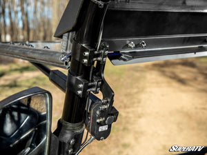 SuperATV MaxDrive power flip windshield on a Honda Pioneer 700, detail view