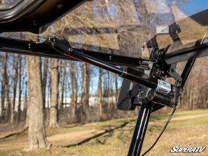 SuperATV MaxDrive power flip windshield on a Honda Pioneer 700, alternate angle