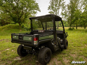 SuperATV rear windshield on a John Deere Gator 835, angle view