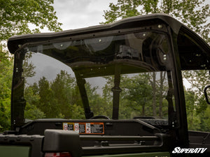 SuperATV rear windshield on a John Deere Gator 835, side view
