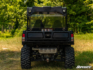 SuperATV rear windshield on a John Deere Gator 825i, installed close-up