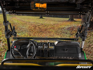 SuperATV flip windshield on a John Deere Gator XUV 590, cab view