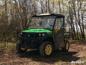 SuperATV flip windshield on a John Deere Gator XUV 835, angle view