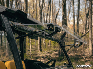 SuperATV flip windshield on a John Deere Gator XUV 835, cab view