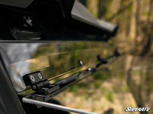SuperATV flip windshield on a John Deere Gator XUV 835, mounted view