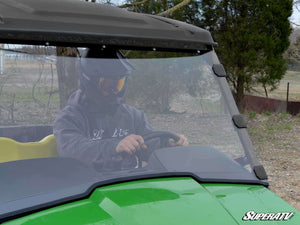 SuperATV full windshield on a John Deere Gator XUV, installed close-up