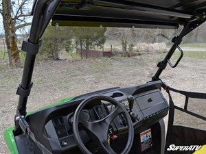 SuperATV full windshield on a John Deere Gator XUV, cab view