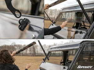 SuperATV 3-in-1 windshield on a Kawasaki Mule Pro, profile view