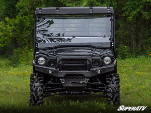 SuperATV flip down windshield on a Kawasaki Mule Pro, angle view