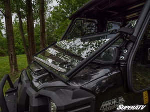 SuperATV flip down windshield on a Kawasaki Mule Pro, cab view