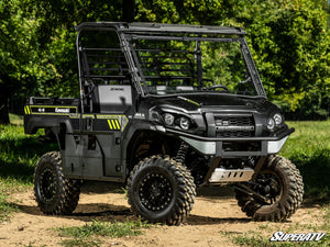 SuperATV flip windshield on a Kawasaki Mule Pro-FXR, installed close-up