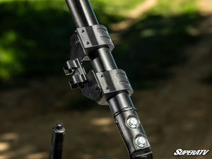 SuperATV flip windshield on a Kawasaki Mule Pro-FXR, detail view