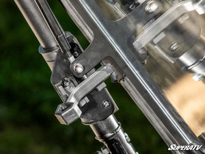 SuperATV flip windshield on a Kawasaki Mule Pro-FXR, hardware detail