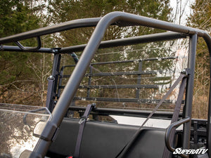 SuperATV rear windshield on a Kawasaki Mule Pro FX, angle view