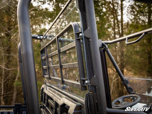 SuperATV rear windshield on a Kawasaki Mule Pro FX, installed close-up
