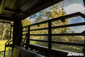 SuperATV rear windshield on a Kawasaki Mule Pro FXT, installed close-up