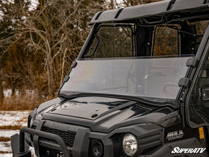 SuperATV half windshield on a Kawasaki Mule Pro, angle view