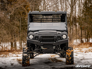 SuperATV half windshield on a Kawasaki Mule Pro, installed close-up