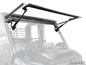 SuperATV MaxDrive power flip windshield on a Kawasaki Mule Pro, front view