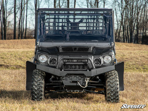 SuperATV MaxDrive power flip windshield on a Kawasaki Mule Pro, mounted view