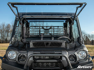 SuperATV MaxDrive power flip windshield on a Kawasaki Mule Pro, alternate angle