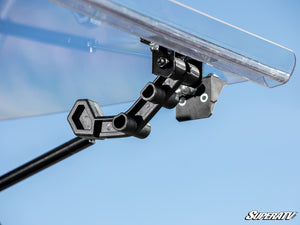 SuperATV flip windshield on a Kawasaki Mule PRO-MX, angle view