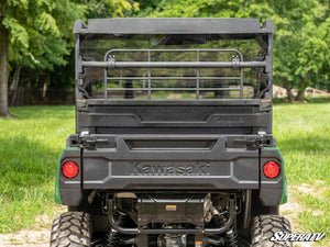 SuperATV rear windshield on a Kawasaki Mule PRO-MX, installed close-up
