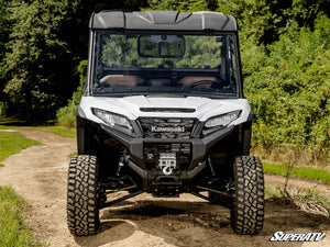 SuperATV flip windshield on a Kawasaki Ridge, side view