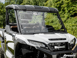 SuperATV flip windshield on a Kawasaki Ridge, cab view