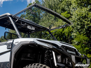 SuperATV flip windshield on a Kawasaki Ridge, mounted view