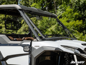 SuperATV flip windshield on a Kawasaki Ridge, alternate angle