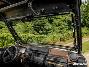 SuperATV flip windshield on a Kawasaki Ridge, hardware detail