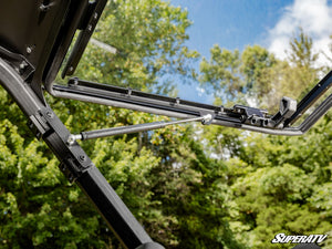 SuperATV flip windshield on a Kawasaki Ridge, top view