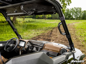SuperATV full windshield on a Kawasaki Ridge, detail view