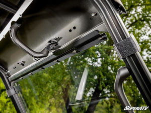 SuperATV full windshield on a Kawasaki Ridge, mounted view