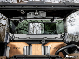 SuperATV glass sliding rear windshield on a Kawasaki Ridge, angle view