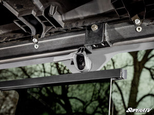 SuperATV glass sliding rear windshield on a Kawasaki Ridge, mounted view