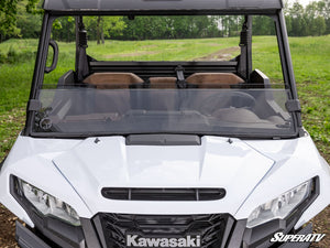SuperATV half windshield on a Kawasaki Ridge, installed close-up