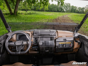 SuperATV half windshield on a Kawasaki Ridge, mounted view