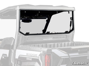 SuperATV rear windshield on a Kawasaki Ridge, front view