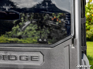 SuperATV rear windshield on a Kawasaki Ridge, cab view