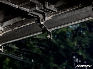 SuperATV rear windshield on a Kawasaki Ridge, mounted view