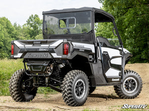 SuperATV sliding rear windshield on a Kawasaki Ridge, angle view