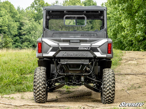 SuperATV sliding rear windshield on a Kawasaki Ridge, side view
