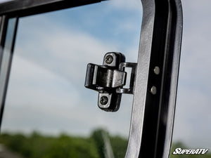 SuperATV sliding rear windshield on a Kawasaki Ridge, mounted view